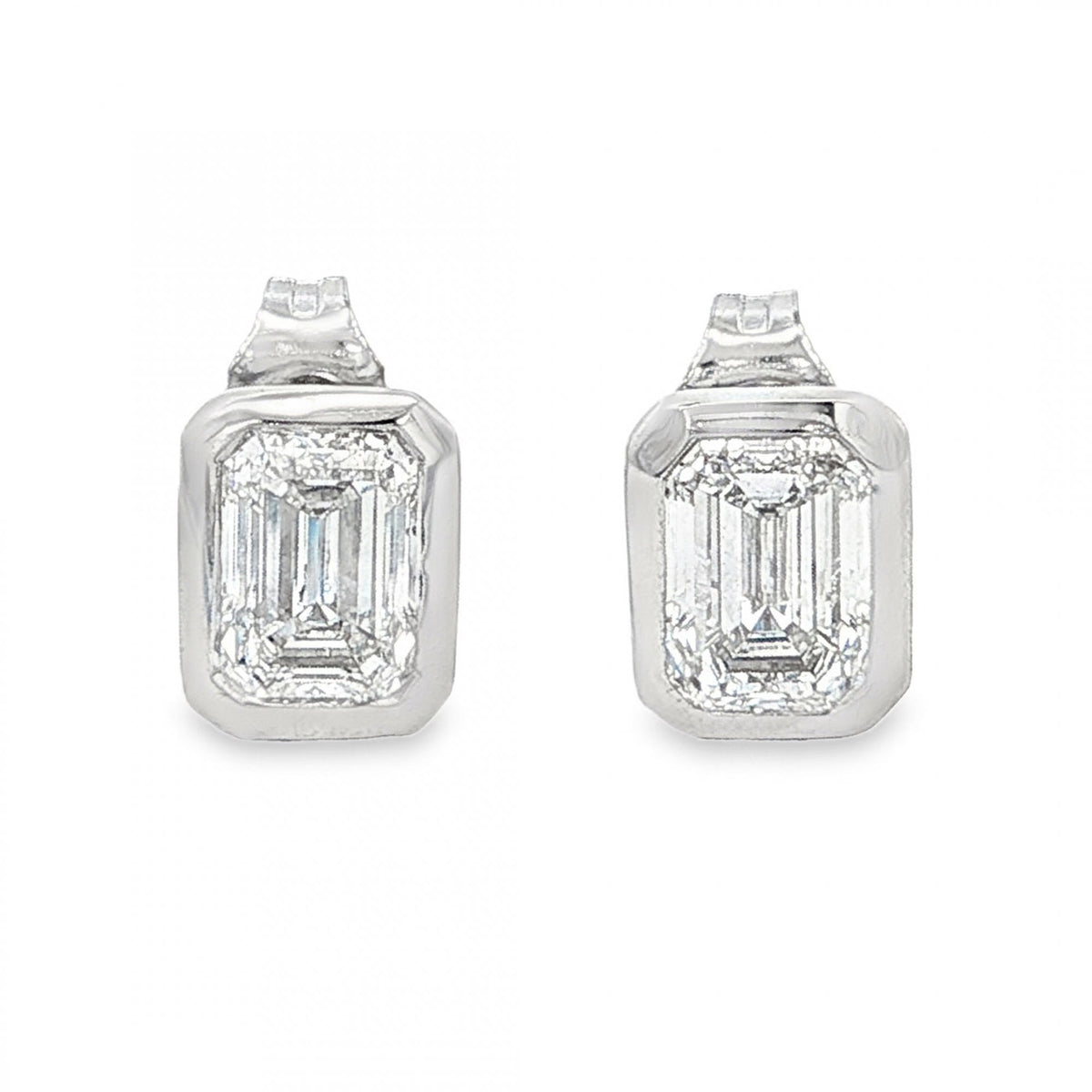 2.10ct White Gold Emerald-Cut Diamond Stud Earrings - VS/D