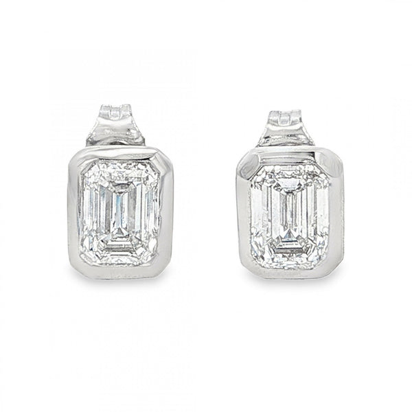 2.10ct White Gold Emerald-Cut Diamond Stud Earrings - VS/D