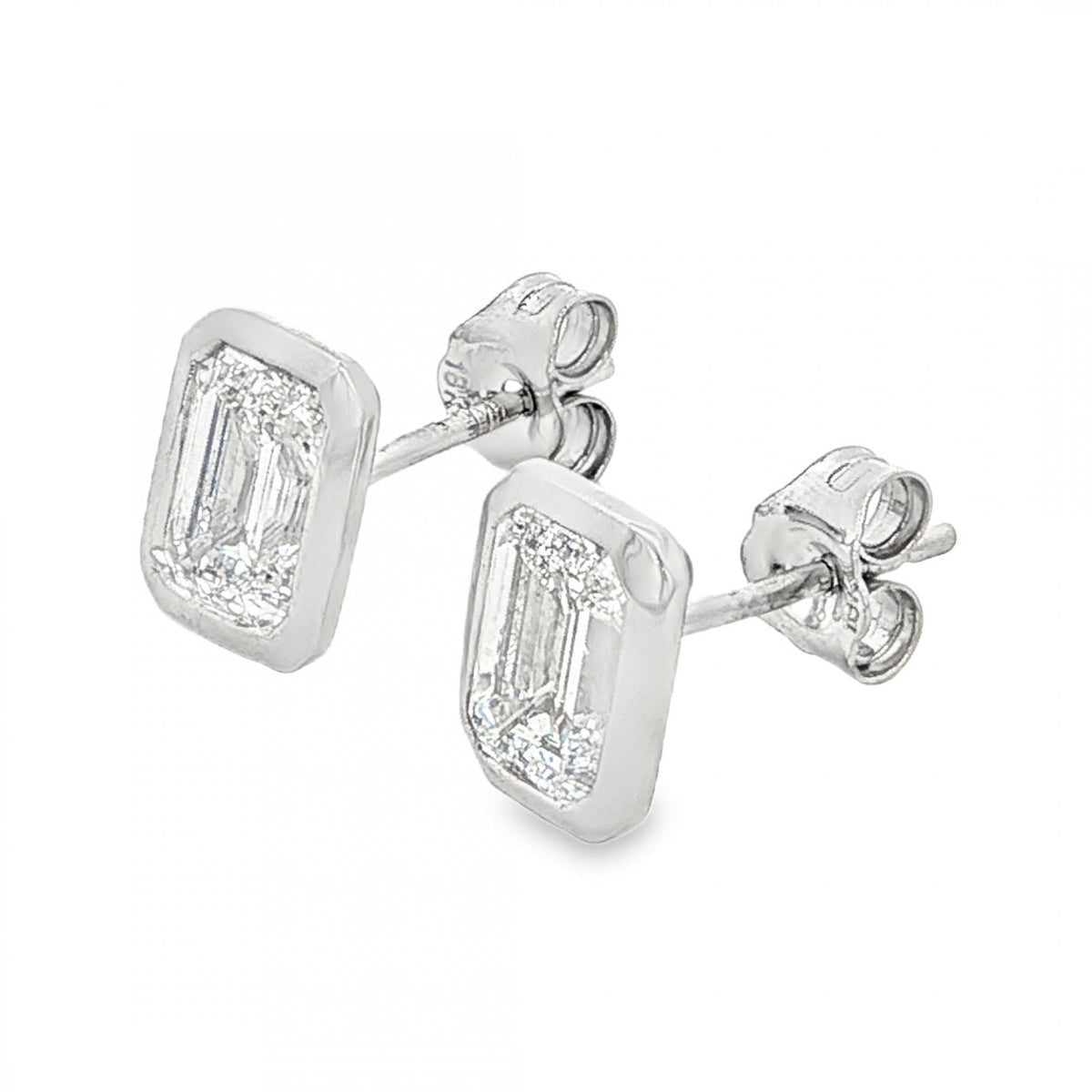 2.10ct White Gold Emerald-Cut Diamond Stud Earrings - VS/D