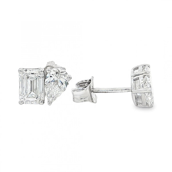 2.10ct White Gold Toi et Moi Diamond Stud Earrings - VVS-VS/D