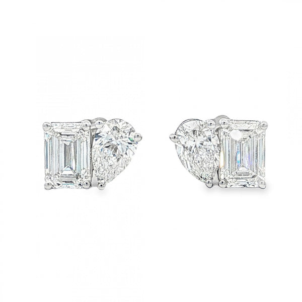 2.10ct White Gold Toi et Moi Diamond Stud Earrings - VVS-VS/D