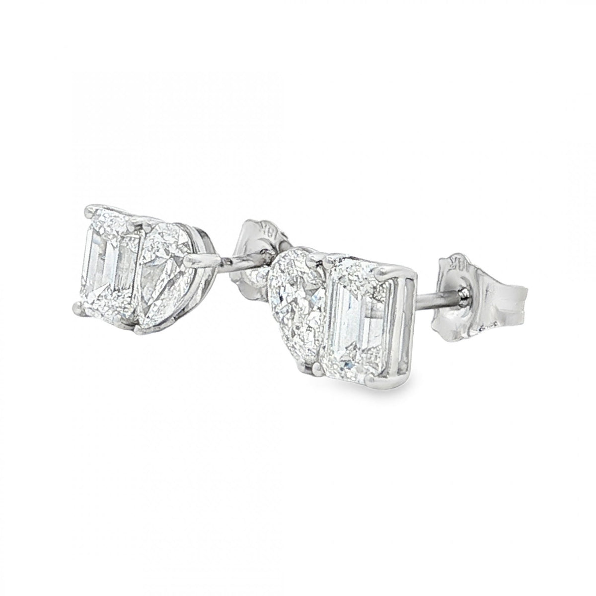 2.10ct White Gold Toi et Moi Diamond Stud Earrings - VVS-VS/D