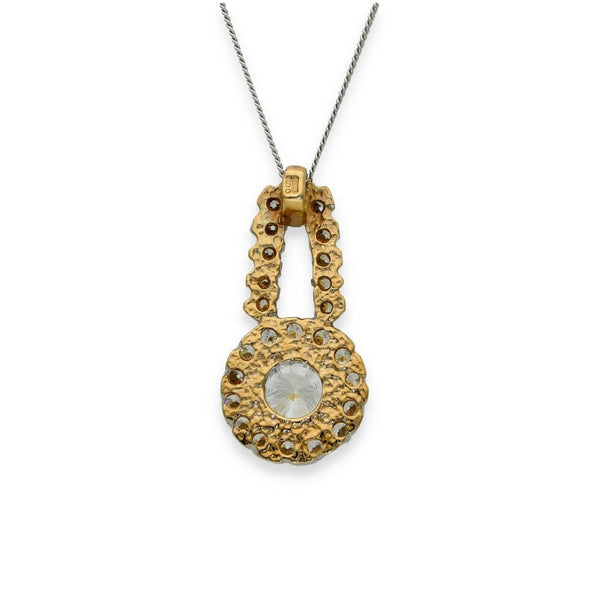 9ct Yellow & White Gold CZ Halo Pendant & Chain - 18" - 3.8g