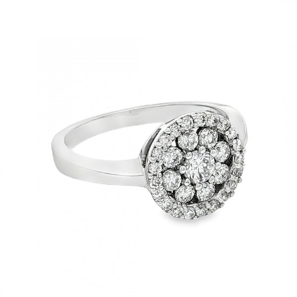 18ct White Gold Diamond Flower Cluster Ring - Size M½ - 0.69ct