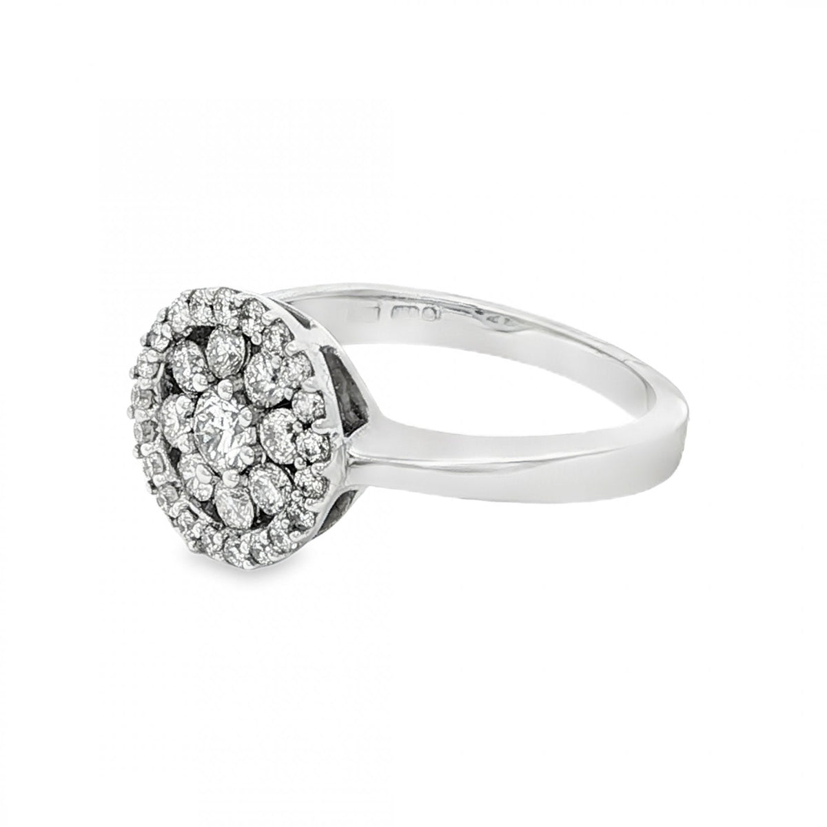 18ct White Gold Diamond Flower Cluster Ring - Size M½ - 0.69ct