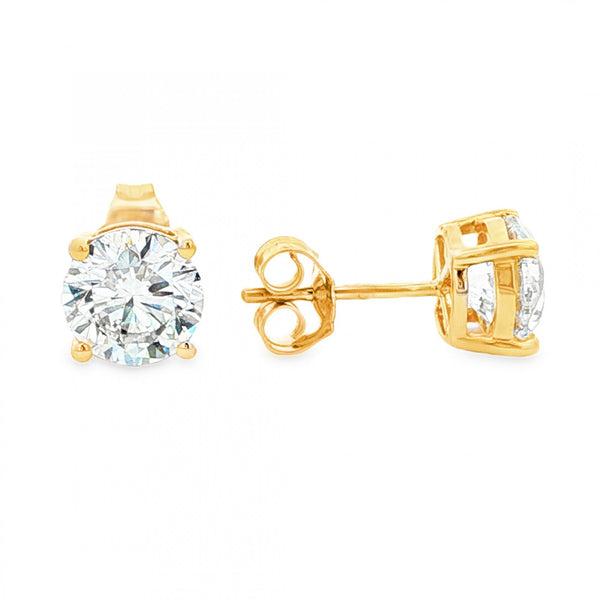 3.00ct Yellow Gold Round-Cut Diamond Stud Earrings - VS1-VS2/E/F