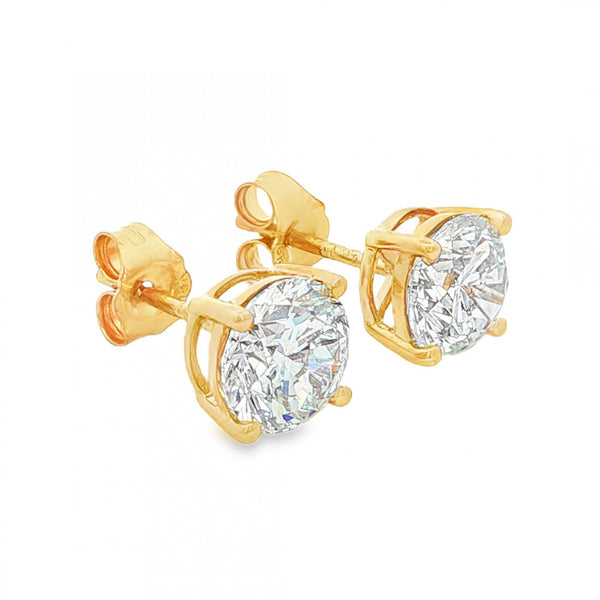3.00ct Yellow Gold Round-Cut Diamond Stud Earrings - VS1-VS2/E/F