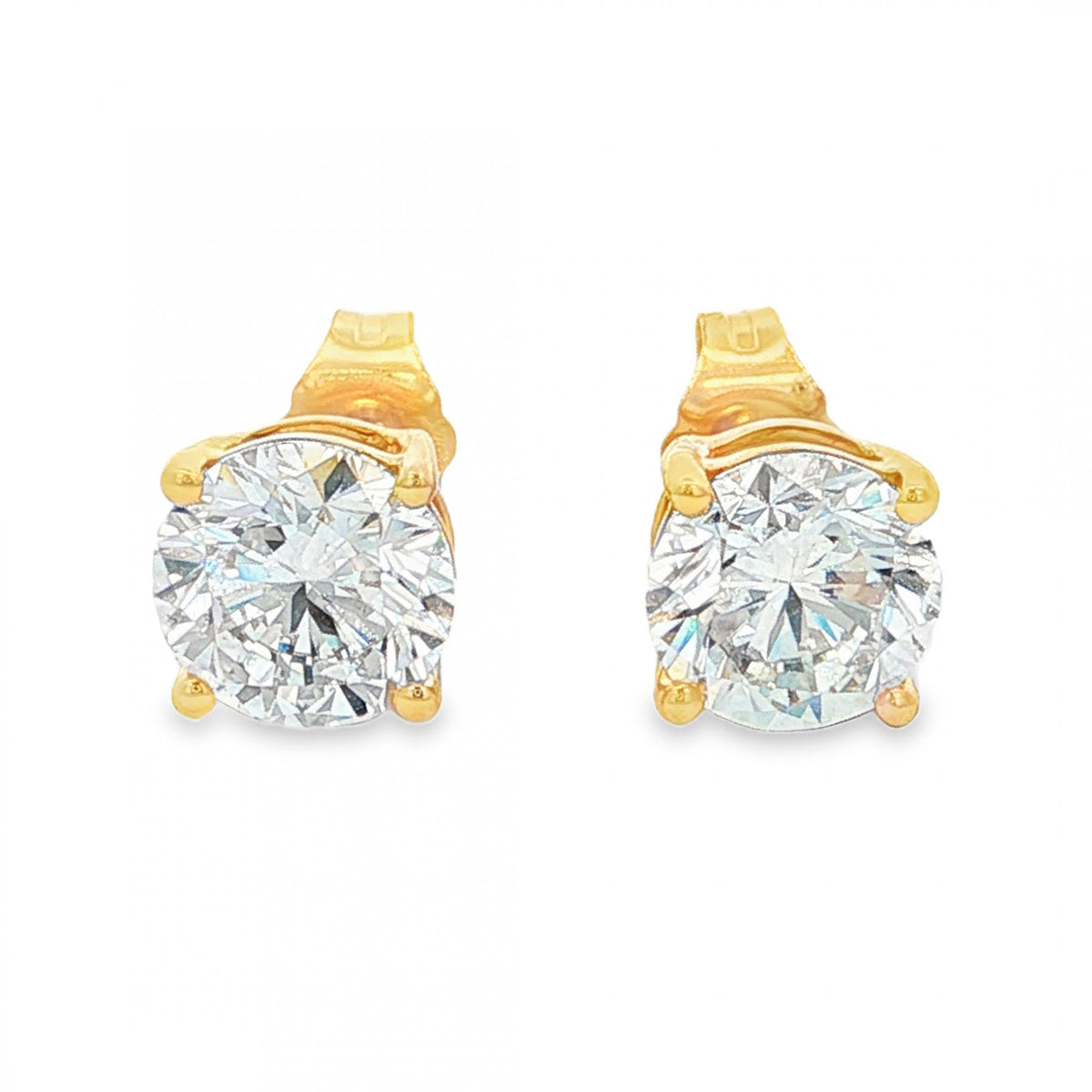3.00ct Yellow Gold Round-Cut Diamond Stud Earrings - VS1-VS2/E/F
