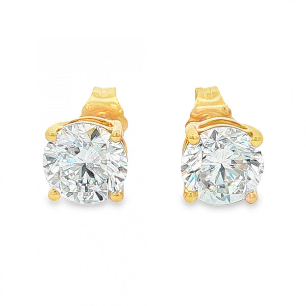3.00ct Yellow Gold Round-Cut Diamond Stud Earrings - VS1-VS2/E/F