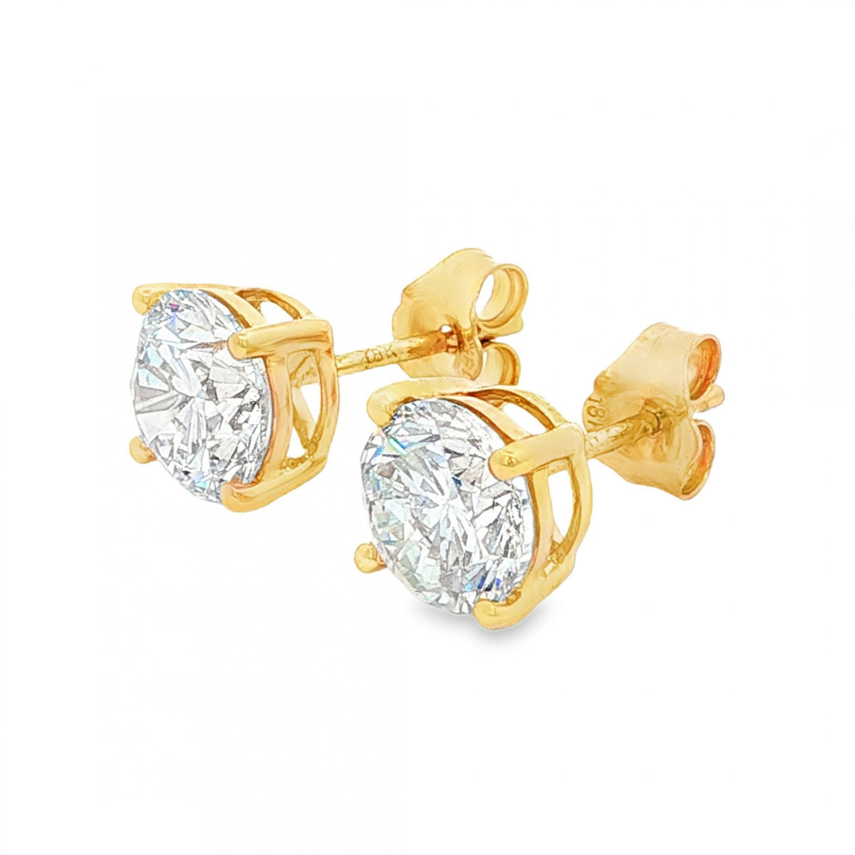 3.00ct Yellow Gold Round-Cut Diamond Stud Earrings - VS1-VS2/E/F