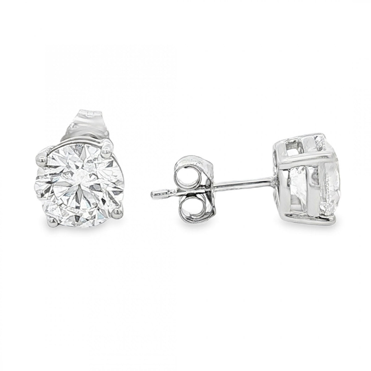 3.08ct White Gold Round-Cut Diamond Stud Earrings - VS/F