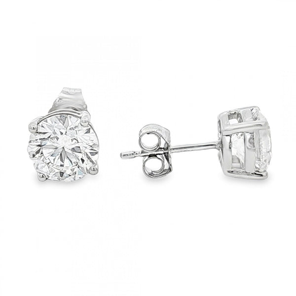 3.08ct White Gold Round-Cut Diamond Stud Earrings - VS/F