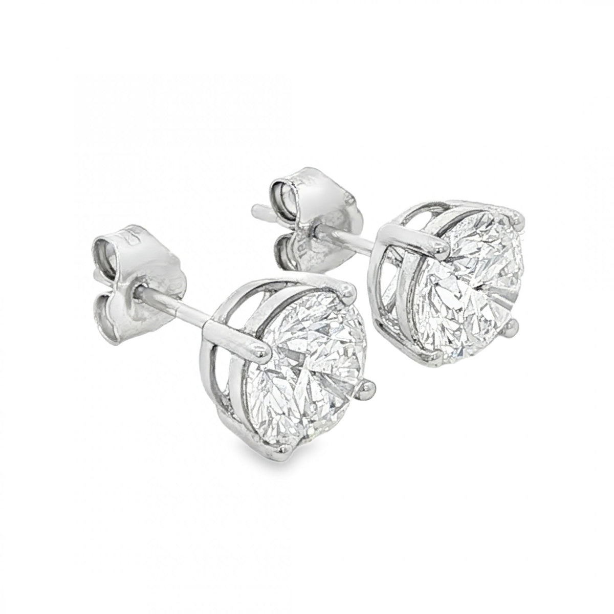 3.08ct White Gold Round-Cut Diamond Stud Earrings - VS/F