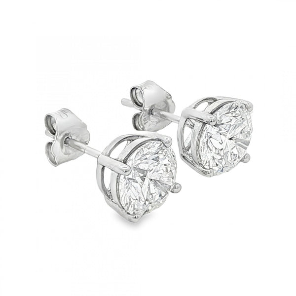 3.08ct White Gold Round-Cut Diamond Stud Earrings - VS/F