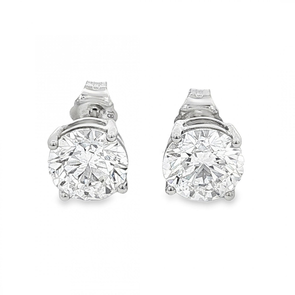 3.08ct White Gold Round-Cut Diamond Stud Earrings - VS/F