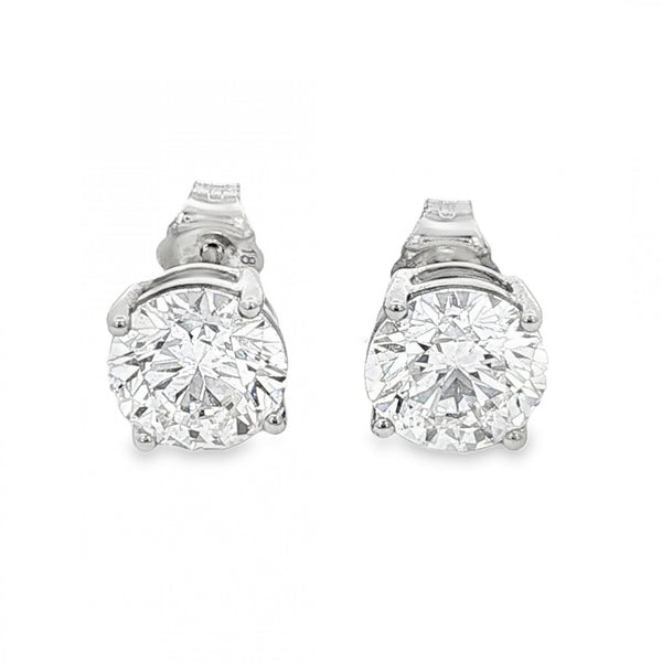 3.08ct White Gold Round-Cut Diamond Stud Earrings - VS/F