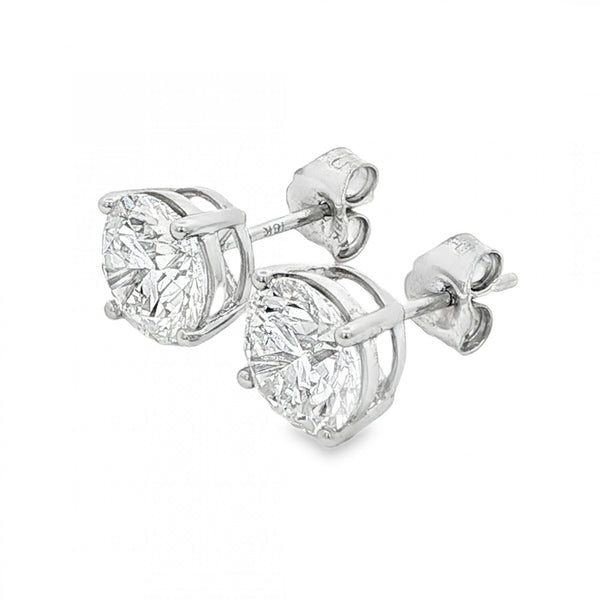 3.08ct White Gold Round-Cut Diamond Stud Earrings - VS/F