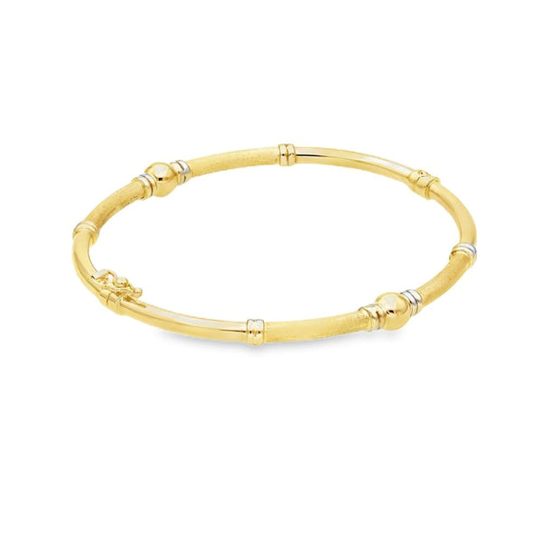 9ct Yellow & White Gold Hollow Ball & Bar Bangle - 17.5cm -5.3g
