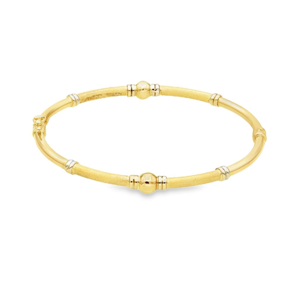 9ct Yellow & White Gold Hollow Ball & Bar Bangle - 17.5cm -5.3g