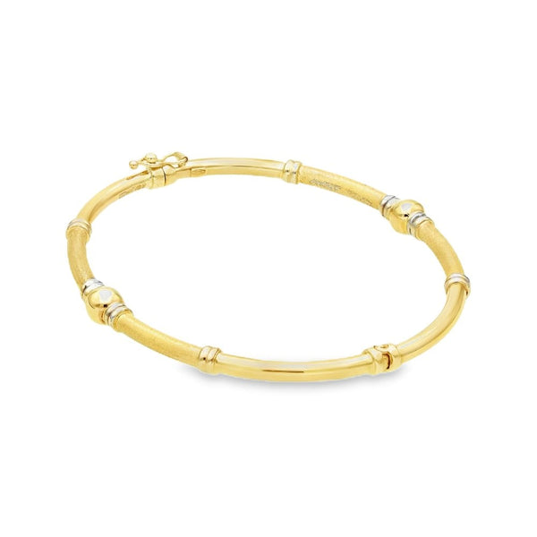 9ct Yellow & White Gold Hollow Ball & Bar Bangle - 17.5cm -5.3g