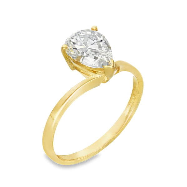 14ct Yellow Gold CZ Pear Solitaire Ring - Size Q - 3.2g