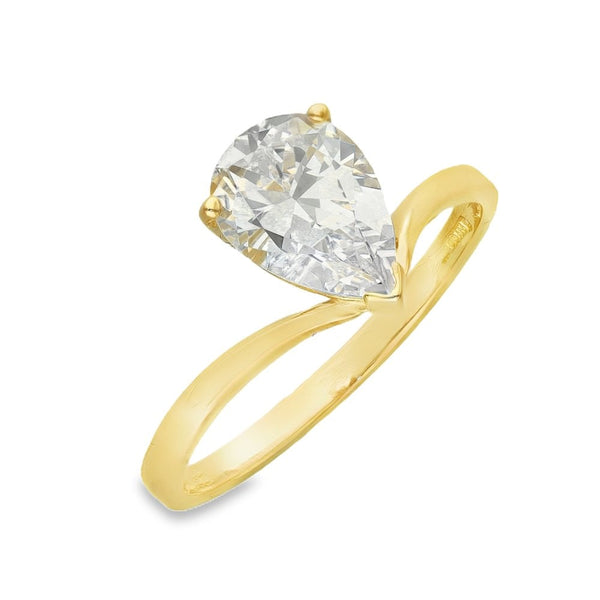 14ct Yellow Gold CZ Pear Solitaire Ring - Size Q - 3.2g