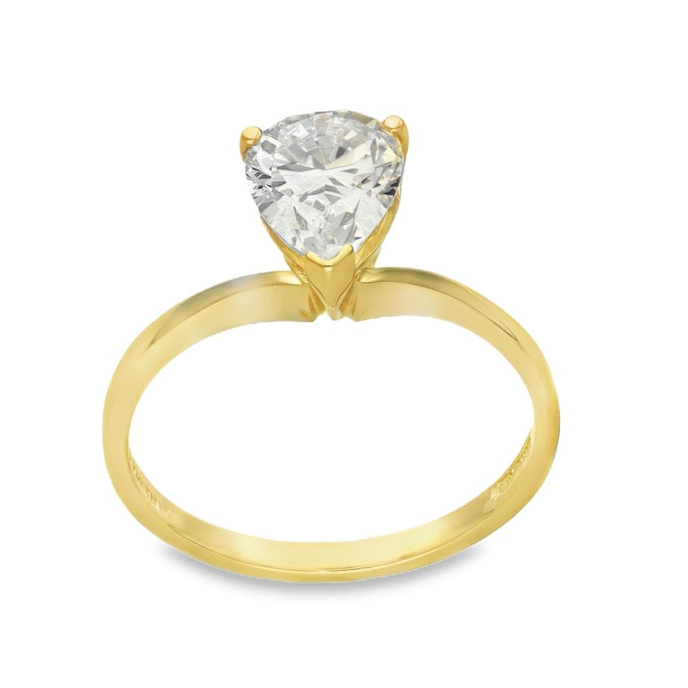 14ct Yellow Gold CZ Pear Solitaire Ring - Size Q - 3.2g