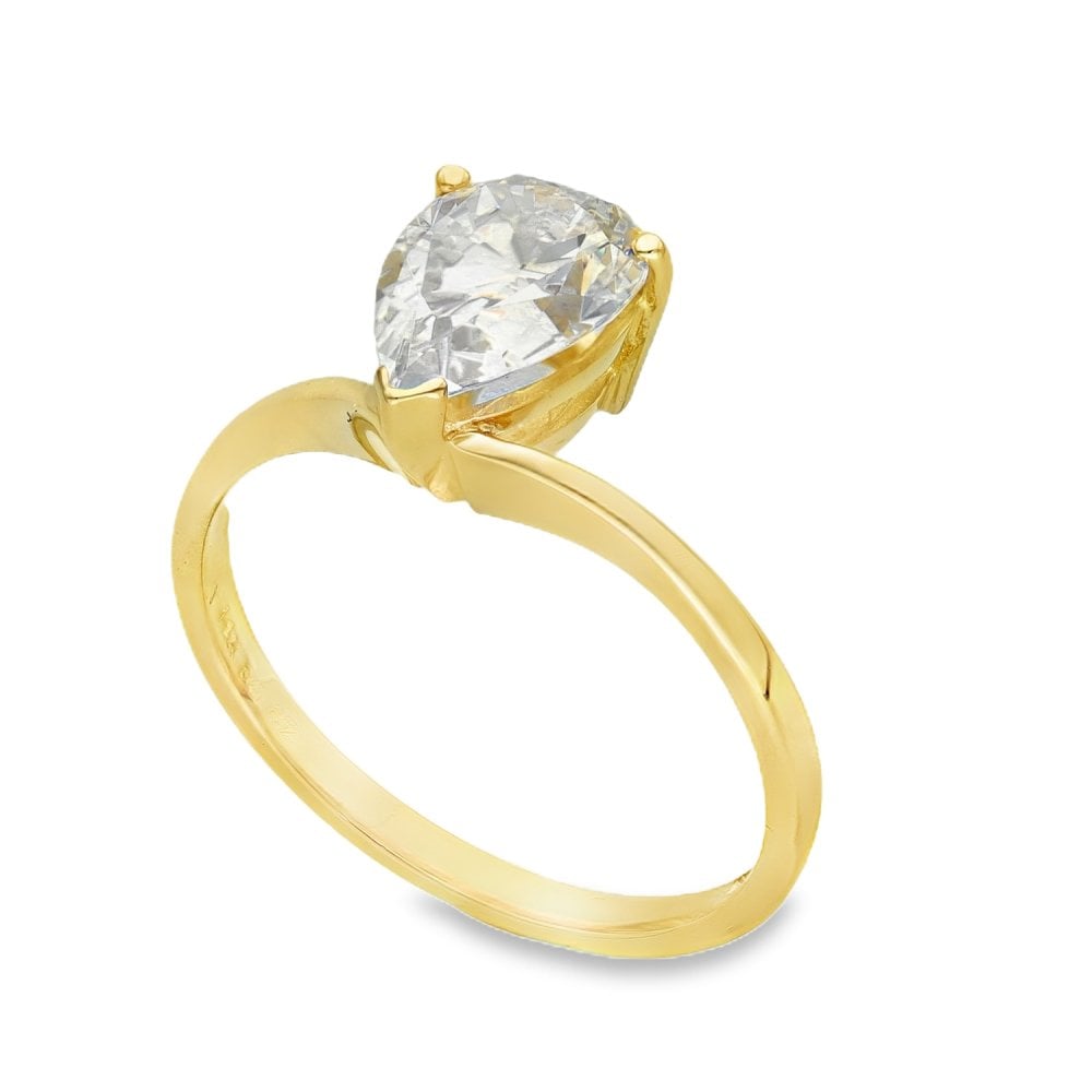 14ct Yellow Gold CZ Pear Solitaire Ring - Size Q - 3.2g