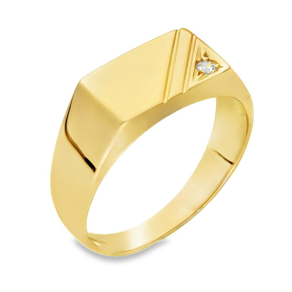 9ct Yellow Gold CZ Signet Ring - Size W½ - 8mm