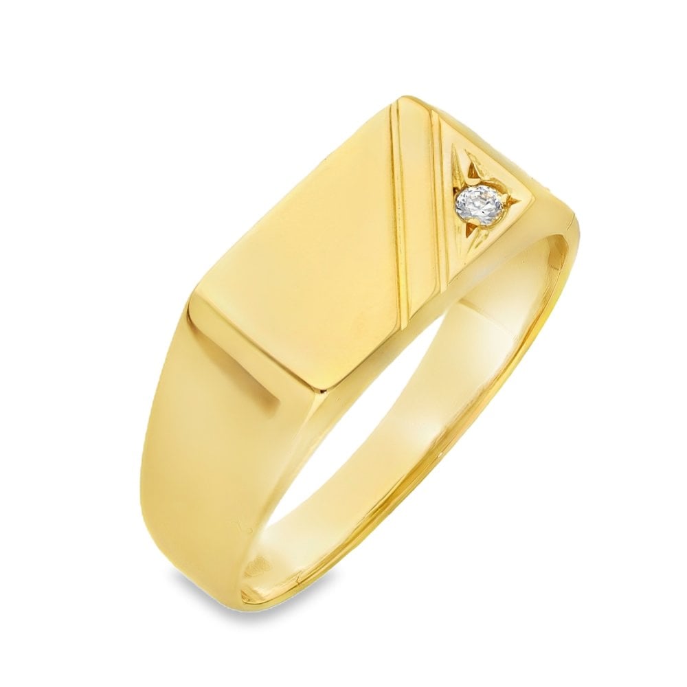 9ct Yellow Gold CZ Signet Ring - Size W½ - 8mm