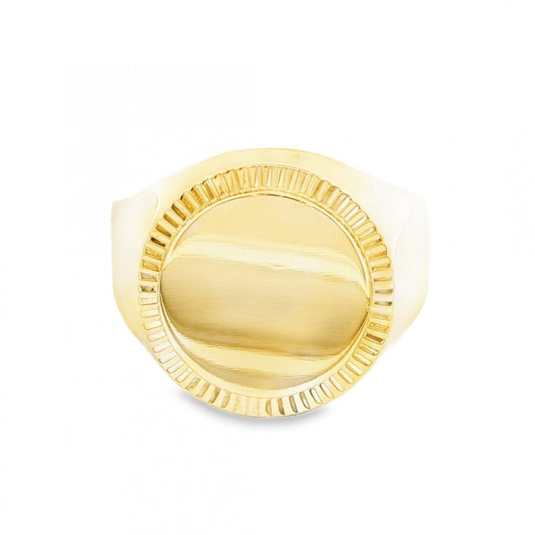 9ct Yellow Gold Ribbed Signet Ring - Size W - 18mm