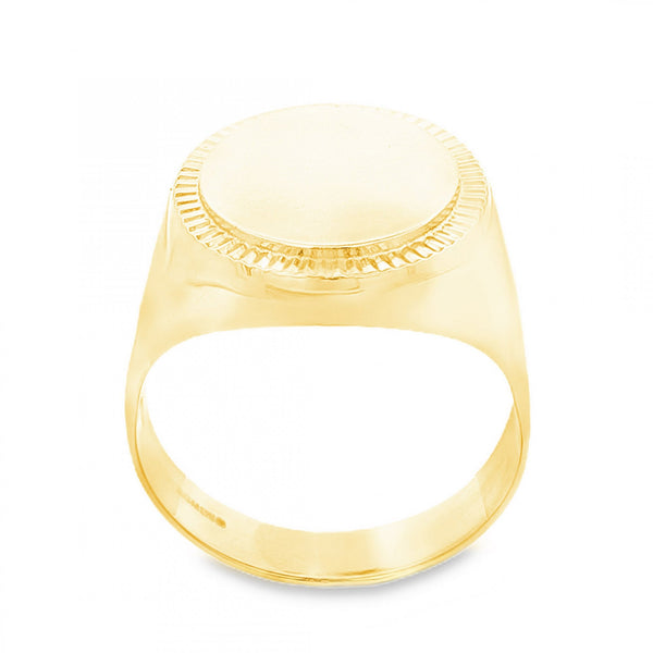 9ct Yellow Gold Ribbed Signet Ring - Size W - 18mm