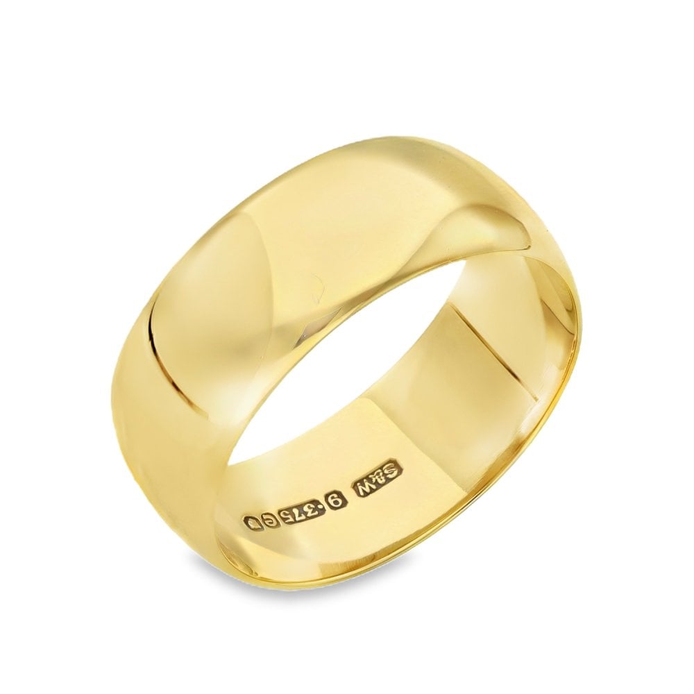 9ct Yellow Gold D-Shape Plain Wedding Band - Size S - 8mm