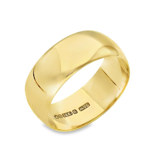 9ct Yellow Gold D-Shape Plain Wedding Band - Size S - 8mm