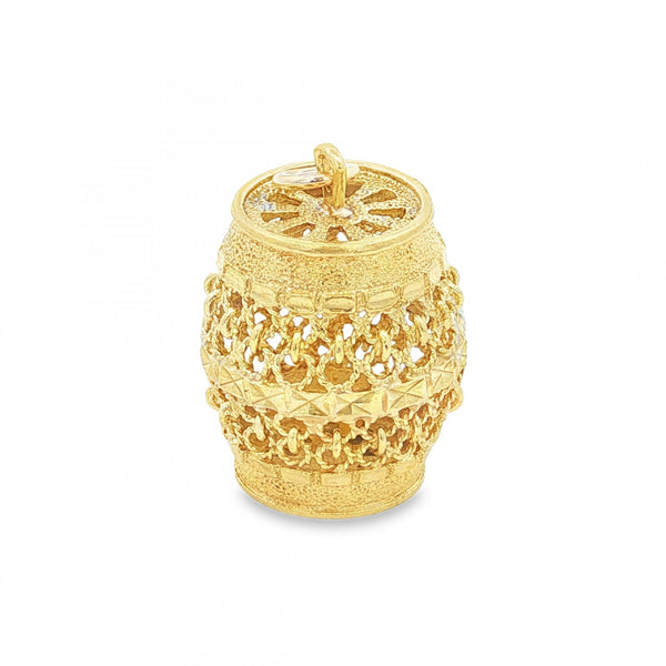 9ct Yellow Gold Open Barrel Charm - 16x21x16mm - 3.9g