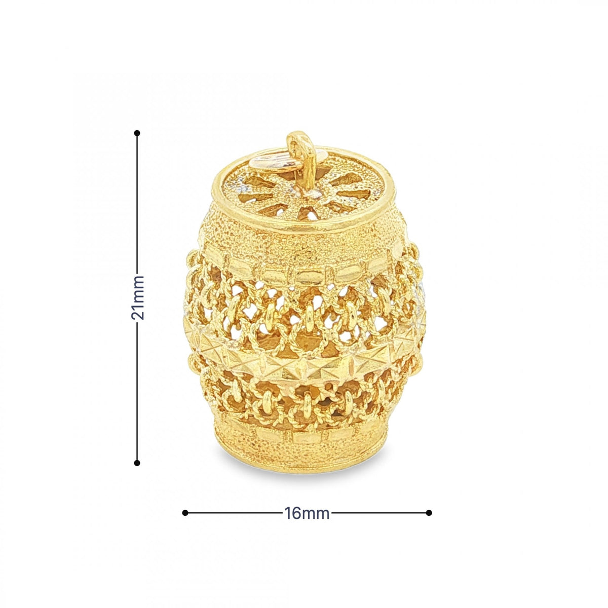 9ct Yellow Gold Open Barrel Charm - 16x21x16mm - 3.9g