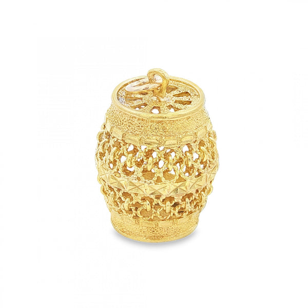 9ct Yellow Gold Open Barrel Charm - 16x21x16mm - 3.9g