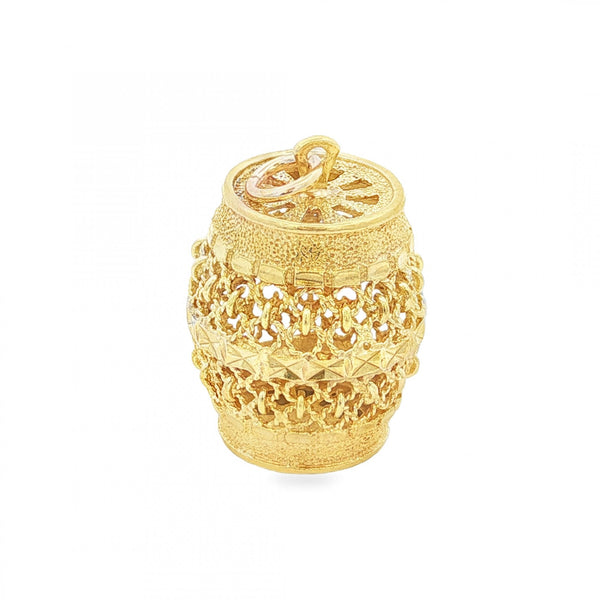 9ct Yellow Gold Open Barrel Charm - 16x21x16mm - 3.9g