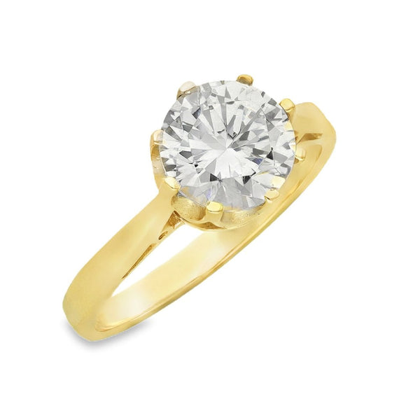 9ct Yellow Gold Solitaire CZ Ring - Size O - 3.7g