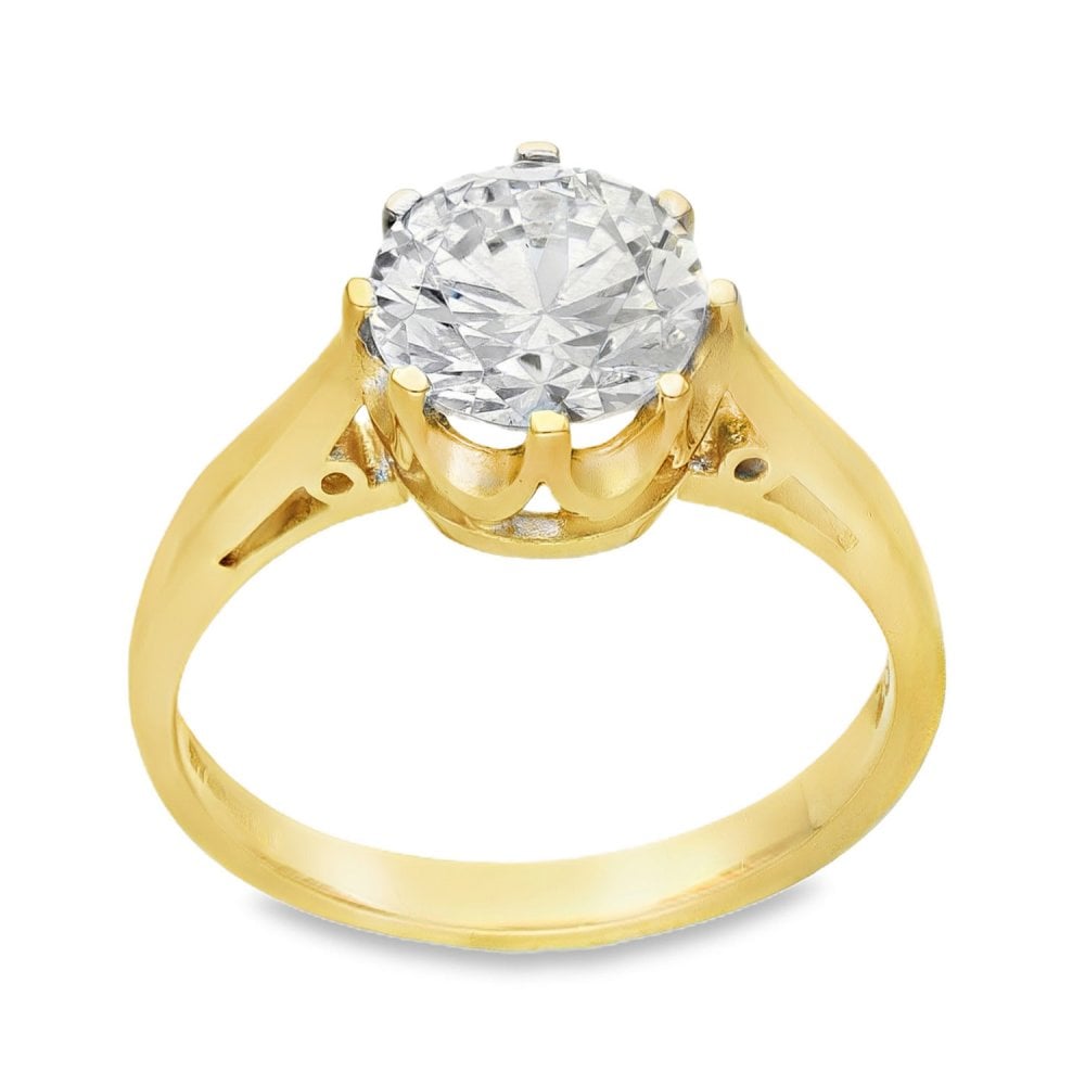 9ct Yellow Gold Solitaire CZ Ring - Size O - 3.7g