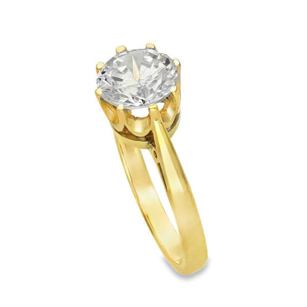 9ct Yellow Gold Solitaire CZ Ring - Size O - 3.7g