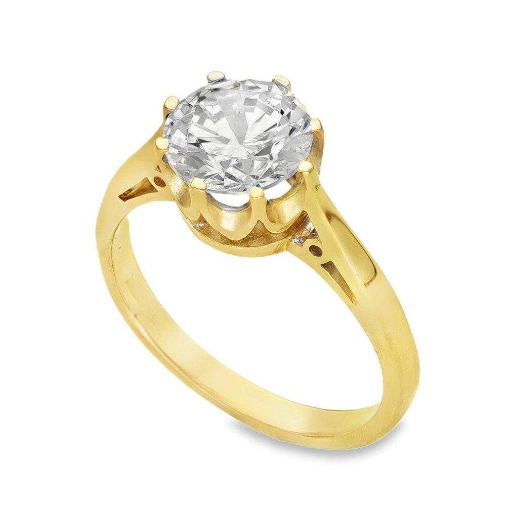 9ct Yellow Gold Solitaire CZ Ring - Size O - 3.7g