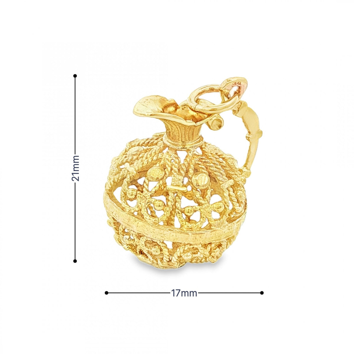 9ct Yellow Gold Open Jug Charm - 17x21x15mm - 2.6g