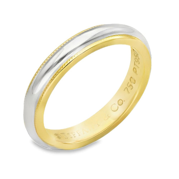 18ct Yellow Gold & Platinum Milgrain Wedding Band -Size J -3.5mm