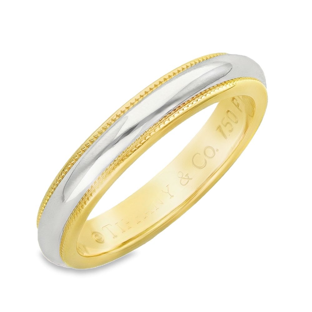 18ct Yellow Gold & Platinum Milgrain Wedding Band -Size J -3.5mm