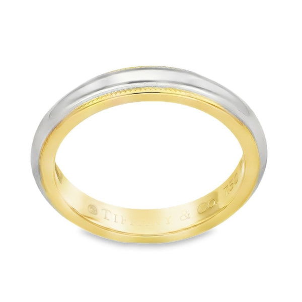 18ct Yellow Gold & Platinum Milgrain Wedding Band -Size J -3.5mm