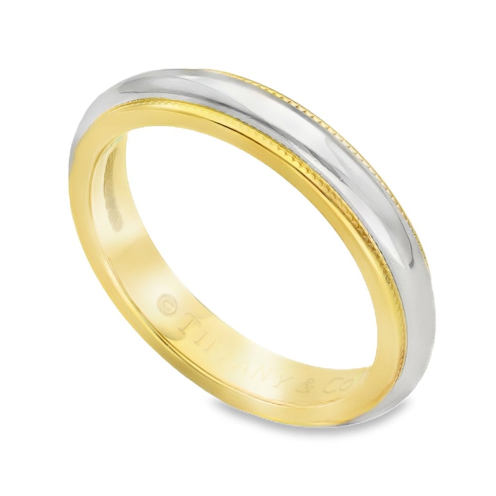 18ct Yellow Gold & Platinum Milgrain Wedding Band -Size J -3.5mm