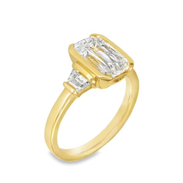 3.59ct Yellow Gold Emerald Diamond Engagement Ring - F/VS1