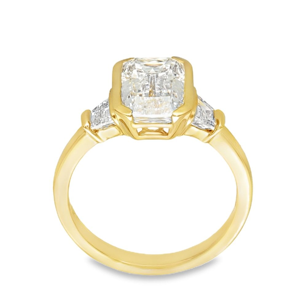3.59ct Yellow Gold Emerald Diamond Engagement Ring - F/VS1