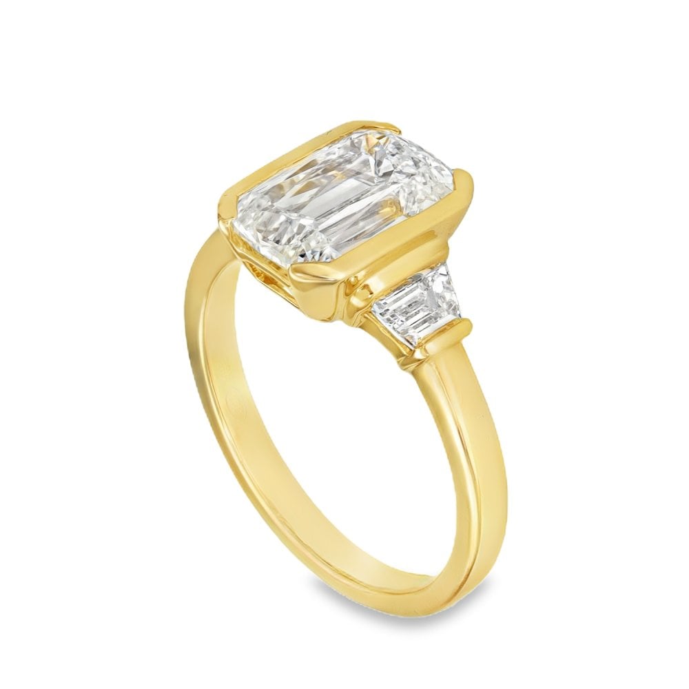 3.59ct Yellow Gold Emerald Diamond Engagement Ring - F/VS1